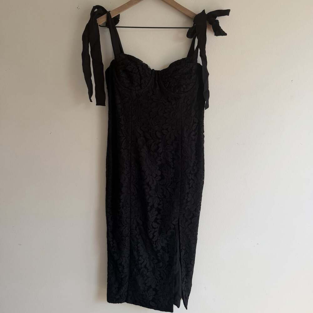 NWT Lovers And Friends Mary Kate Black Lace Midi Dress Size M Sweetheart $238 - Picture 2 of 10